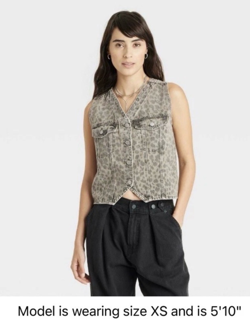 Universal Thread Leopard-Print Button Front denim Vest size XS